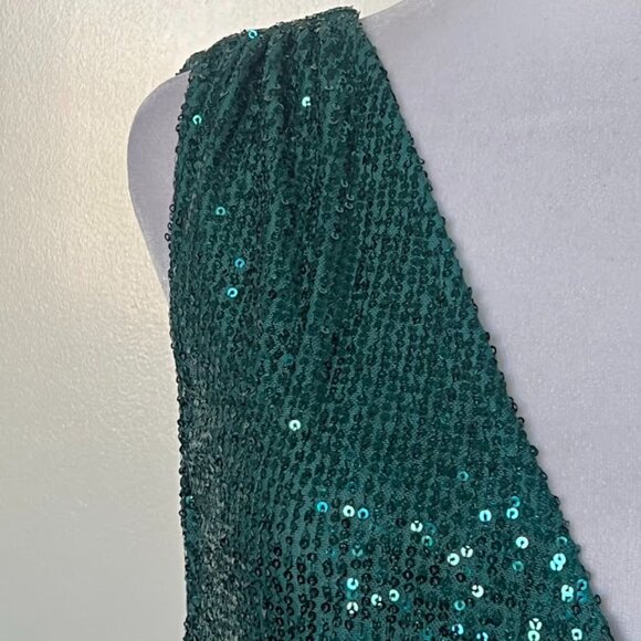 NWT Lulus Emerald Green Glitter Deep V Neck Sparkle Sequin Cowl Back Medium NEW - Picture 5 of 15
